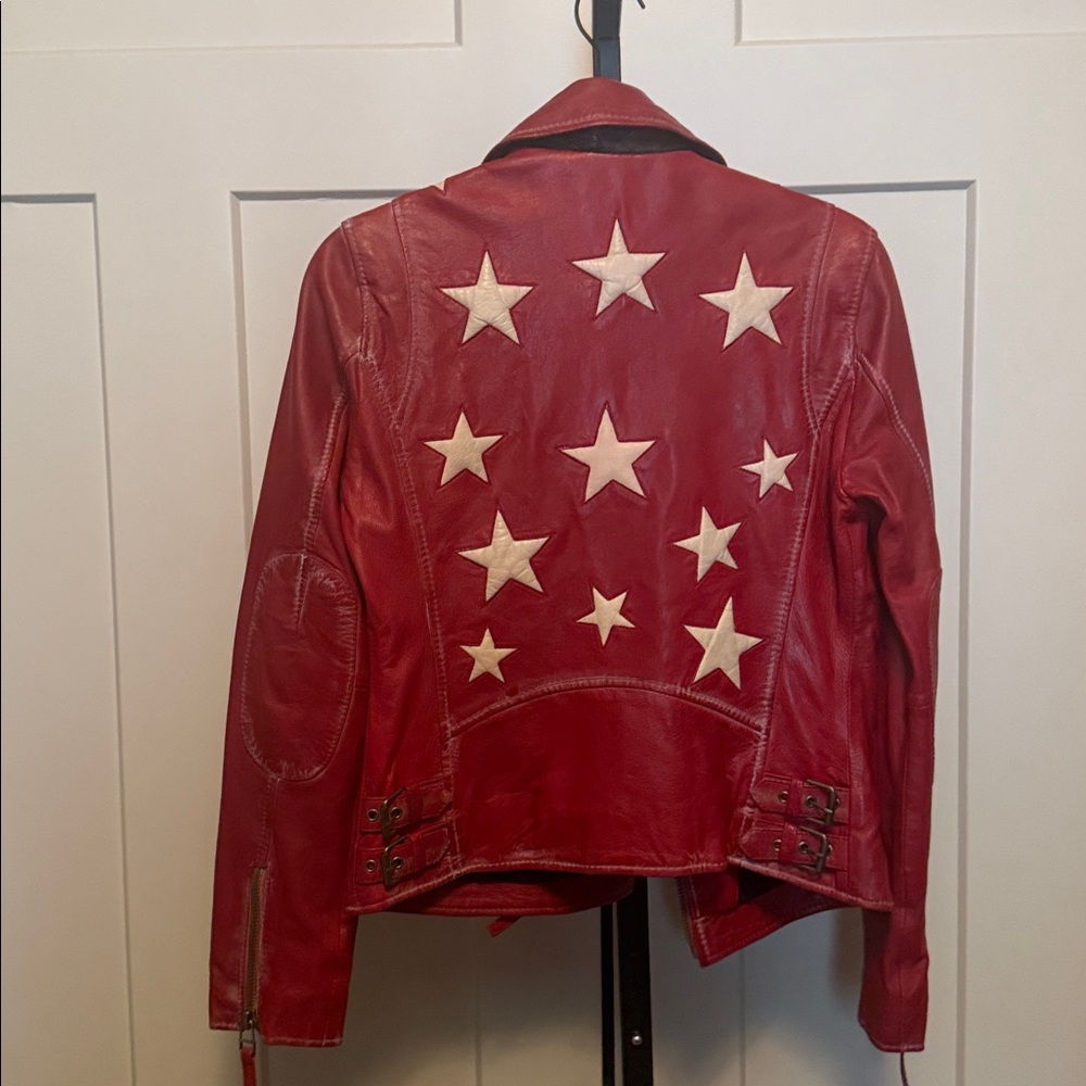 Mauritius. Christy Leather Moto Jacket. Red Size Small